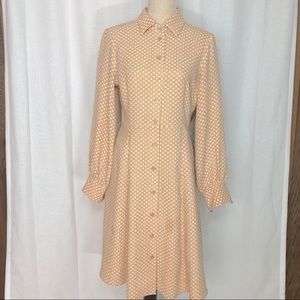 Eva Mendes Polka Dot Long Sleeve Button Down Dress